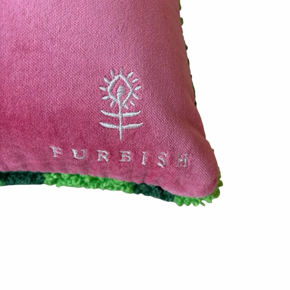 New WICKED Hooked Throw Pillow 13.5x9 Pink & Green by Furbish Studio